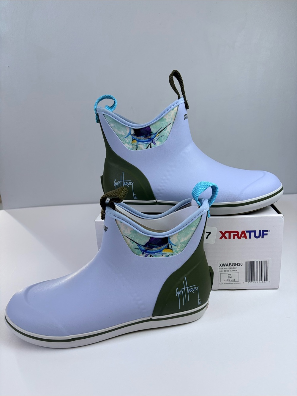 XtraTuf x Guy Harvey Women's Ankle Deck Boot Sky Blue Marlin Size 8